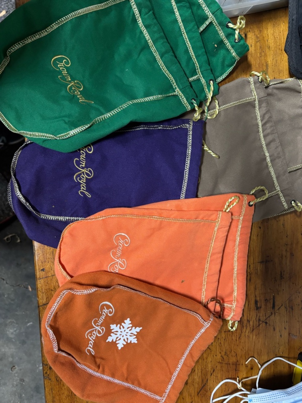 Peony Royal Orange Drawstring Gift Pouches - Set of Assorted Colors